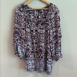 Willi Smith | Black, Purple and White 3/4 Sleeve Relaxed Blouse
